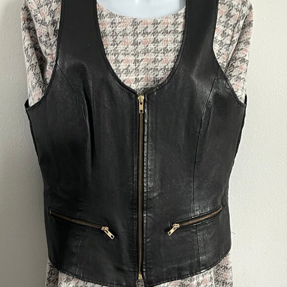 Black Leather Vest M Motorcycle Vest Unisex sleeveless vest jacket - Picture 5 of 8